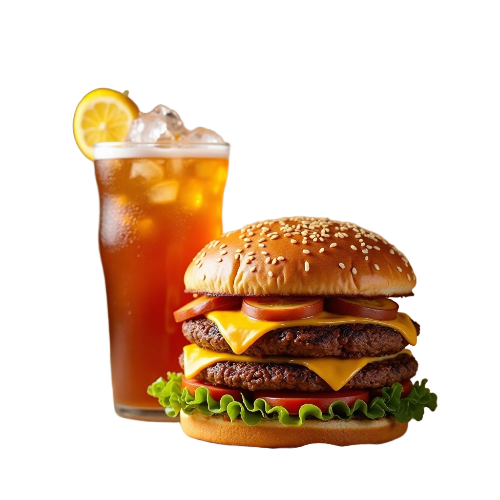 Delicious Double Cheeseburger and Iced Tea